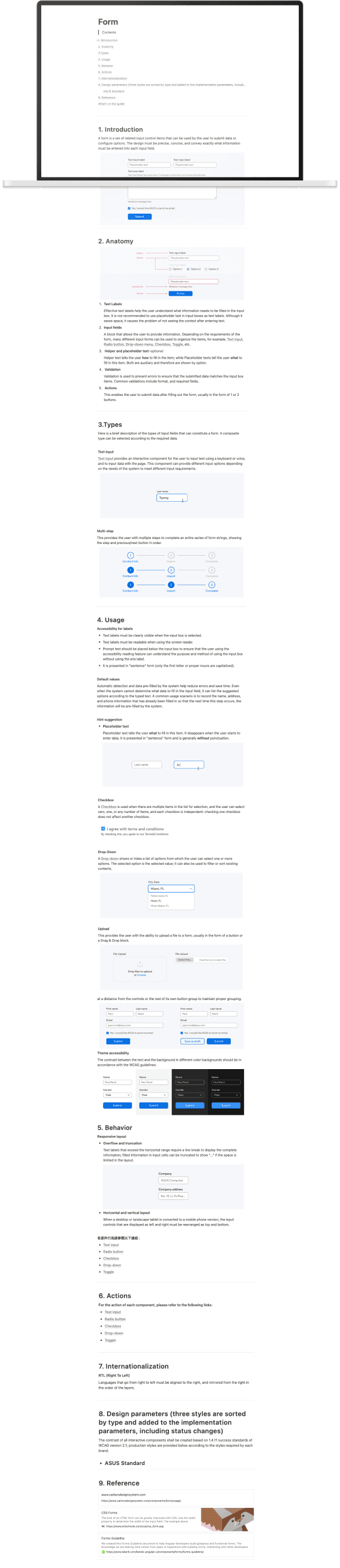 Full component documentation page: anatomy, variants, token table, and developer handoff notes.