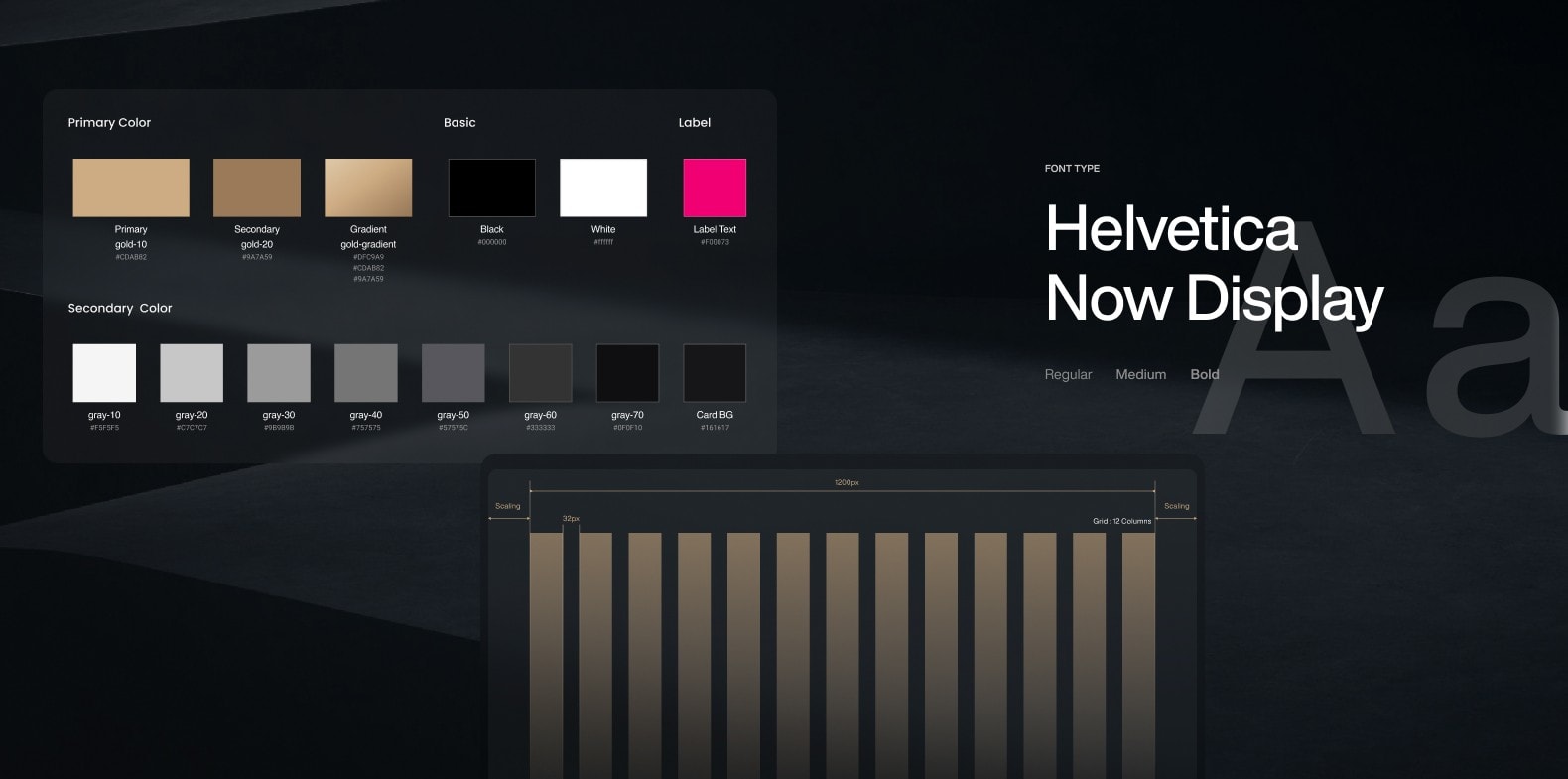 ProArt design system foundations: color palette and Helvetica Now typography.