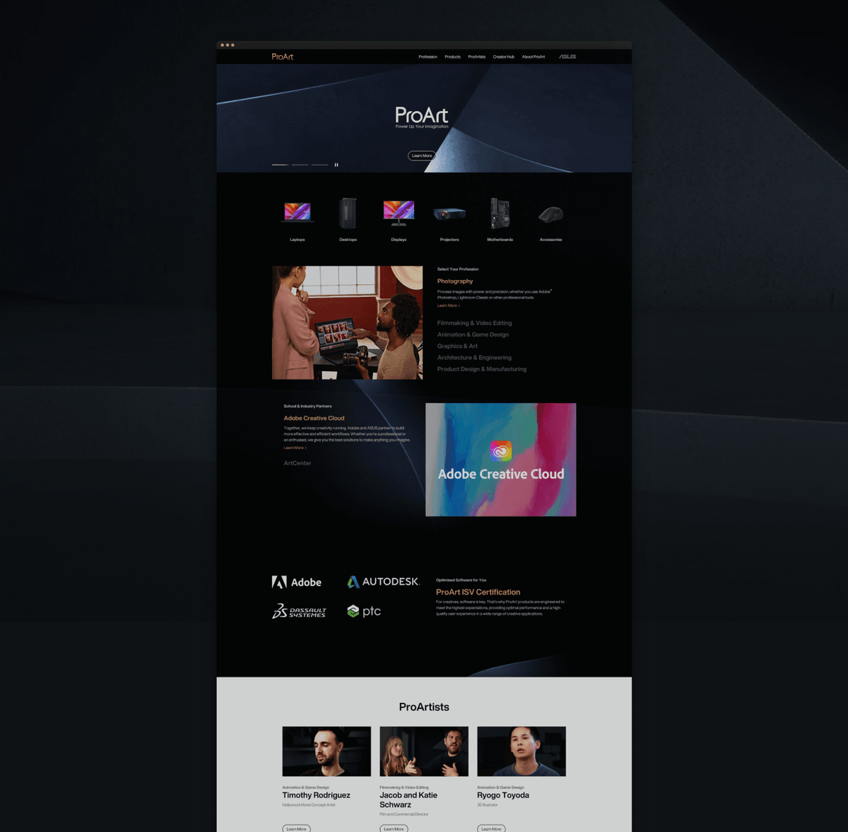 Original ProArt site: product-led navigation with no evaluation path.