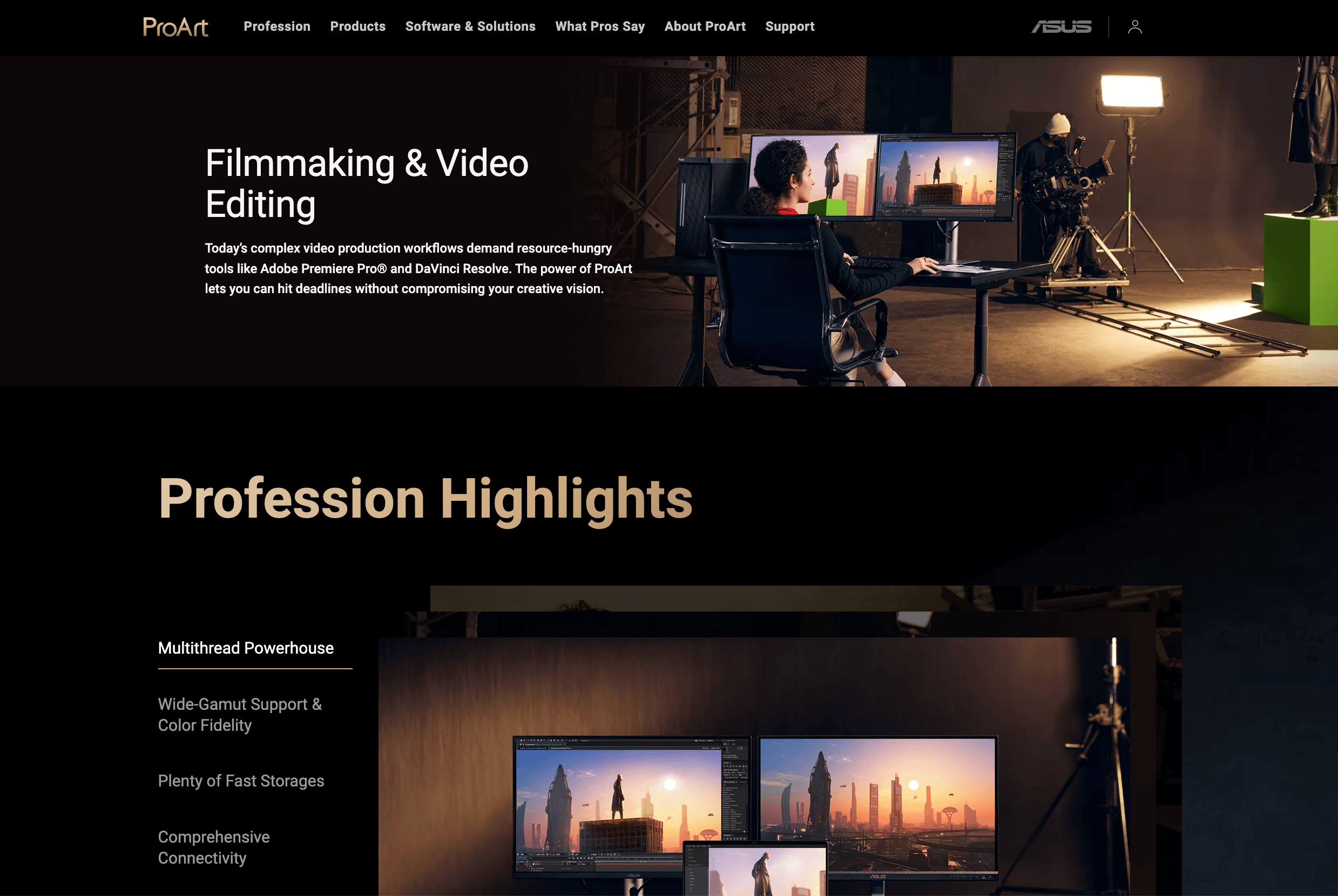 Filmmaking profession page — hero and profession highlights.